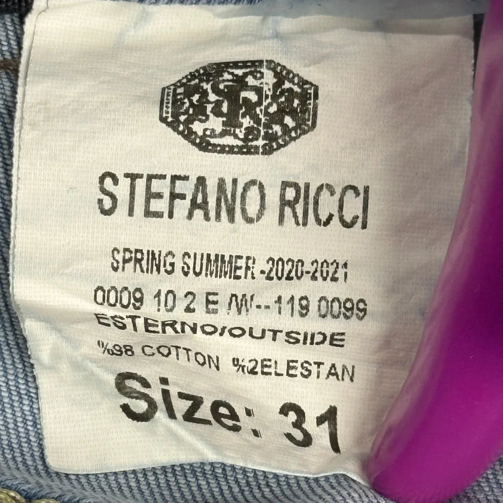 Stefano Ricci Mens Slim Straight Leg Jeans Light Wash Blue Luxury Denim 30x31